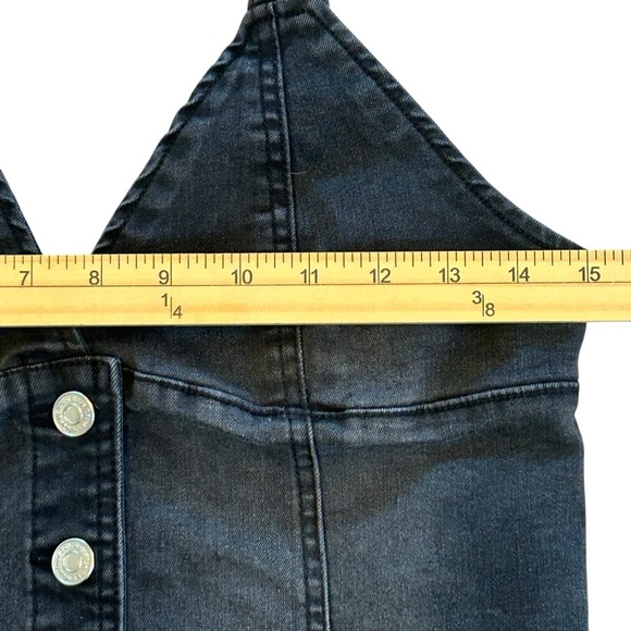 Black Denim Triangle Smocked Back Structured Silver Buttons Tank Top Large - Picture 4 of 7